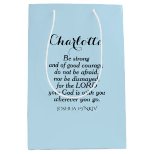 Sac Cadeau Moyen Courage bleu clair Bible Verset Nom personnalisé S