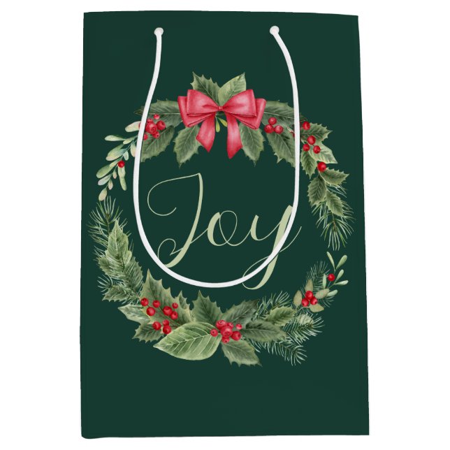 Sac Cadeau Moyen Courbe de Noël classique Green Joy (Devant)