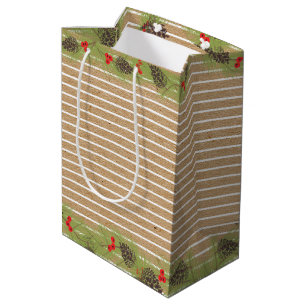 Sac Cadeau Moyen Couronne de guirlande élégante sur kraft brun faux