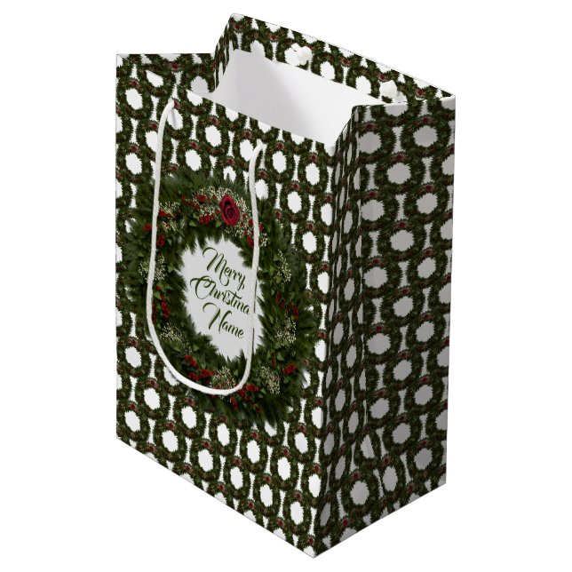 Sac Cadeau Moyen Couronne de Noël (Devant Angle)