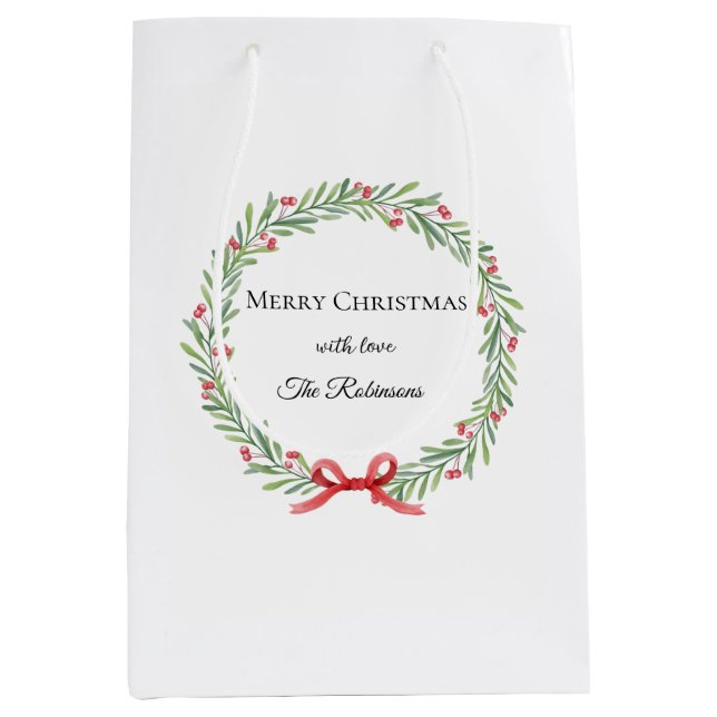 Sac Cadeau Moyen Couronne de Noël botanique écriture moderne (Devant)