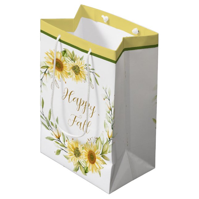 Sac Cadeau Moyen Couronne de tournesol avec texte personnalisable (Devant Angle)
