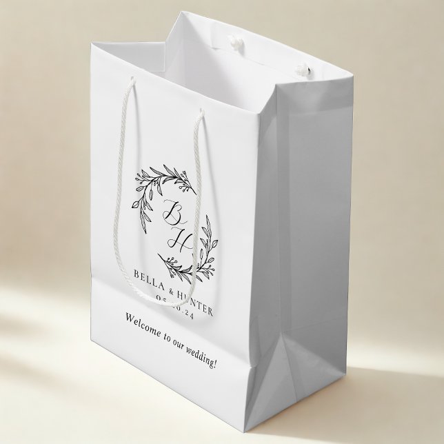 Sac Cadeau Moyen Couronne florale de mariage initiale monogramme de (Créateur téléchargé)