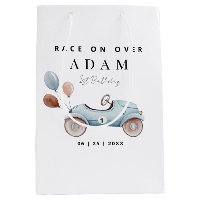 Sac Cadeau Moyen Course voiture Anniversaire Invitation, Fast un An (Devant)