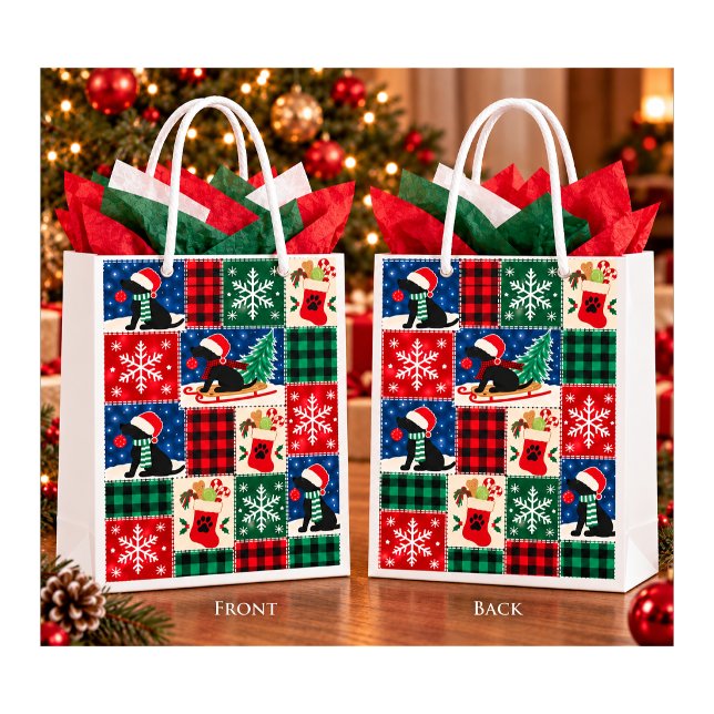 Sac Cadeau Moyen Couverture patchwork de Noël pour Labrador (Créateur téléchargé)