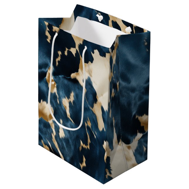 Sac Cadeau Moyen Cowboy Cowgirl Western Blue Cream Gold Cowboy (Devant Angle)