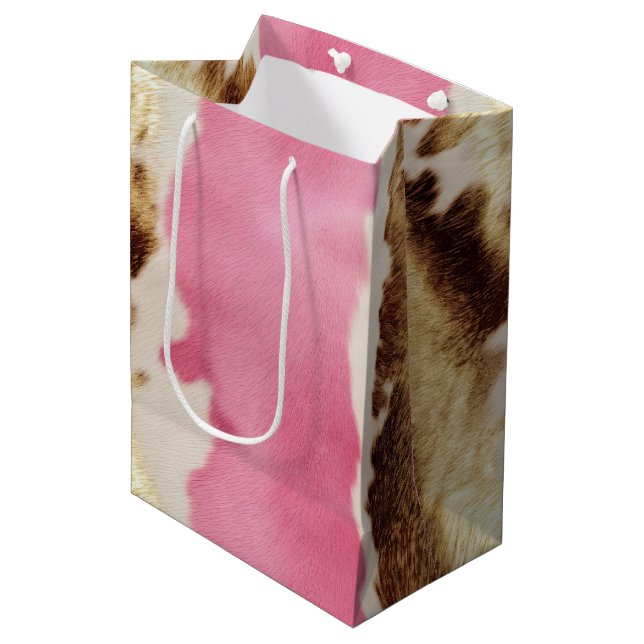 Sac Cadeau Moyen Cowgirl Western Pink Cream Gold Cowhide (Devant Angle)
