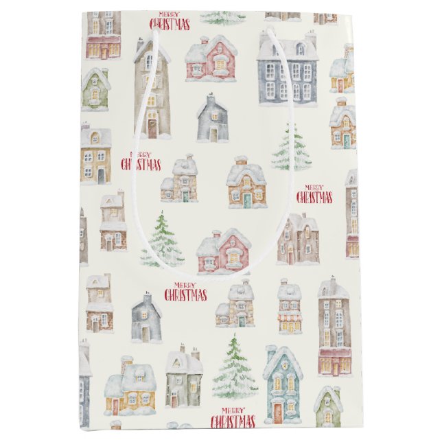 Sac Cadeau Moyen Cozy Christmas Winter Homes Wrapping Paper (Devant)