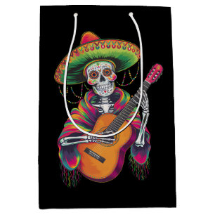 Sac Cadeau Moyen Crâne de squelette de la fête Cinco De Mayo Guitar