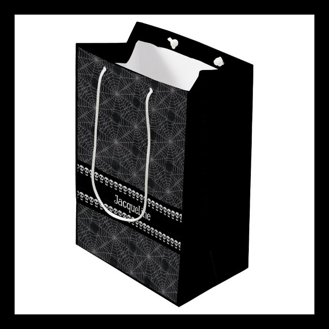 Sac Cadeau Moyen Crâne gothique noir personnalisé et nom de toile d (Créateur téléchargé)
