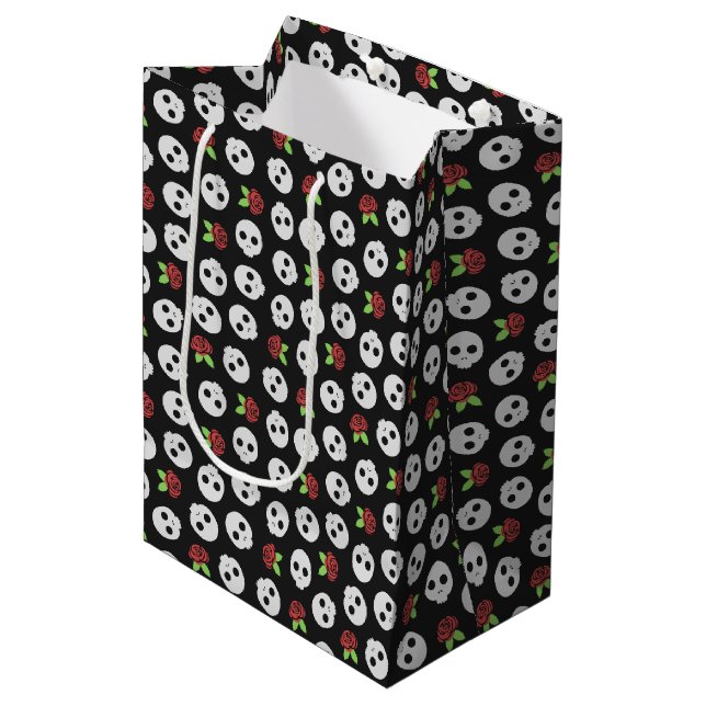 Sac Cadeau Moyen Crânes et Roses (Devant Angle)