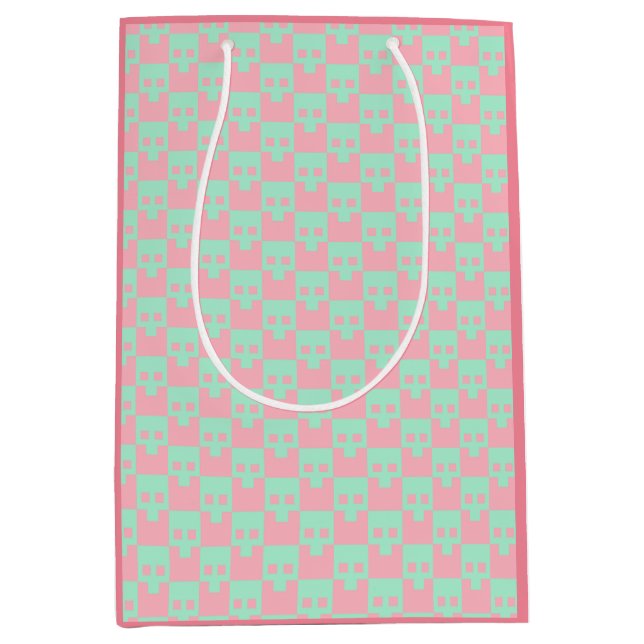 Sac Cadeau Moyen Crânes Pastel Block en rose et en menthe (Devant)