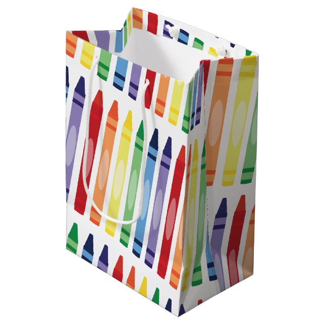 Sac Cadeau Moyen Crayons arc-en-ciel colorés Motif (Devant Angle)