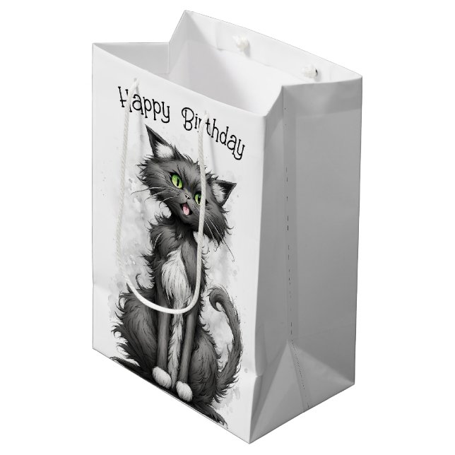 Sac Cadeau Moyen Crazy Cat Pour Anniversaire (Devant Angle)