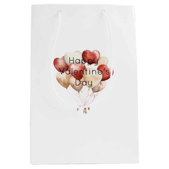 Sac Cadeau Moyen Cream Red Hearts Balloons Valentine's Day (Devant)