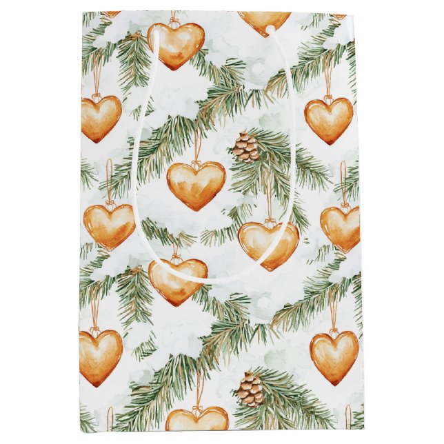 Sac Cadeau Moyen Creamy Caramel Hearts Christmas Tree Branches (Devant)