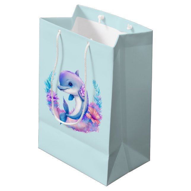 Sac Cadeau Moyen Créature Mer Dauphin Cute (Dos Angle)