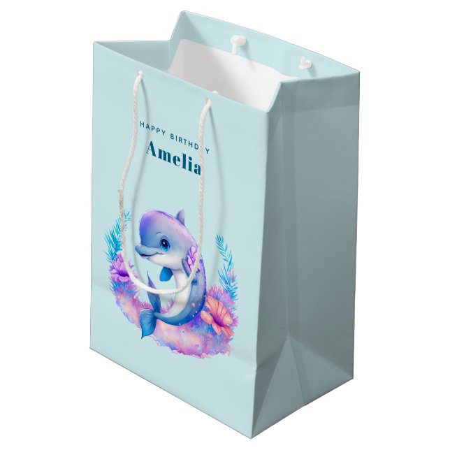 Sac Cadeau Moyen Créature Mer Dauphin Cute Anniversaire (Dos Angle)