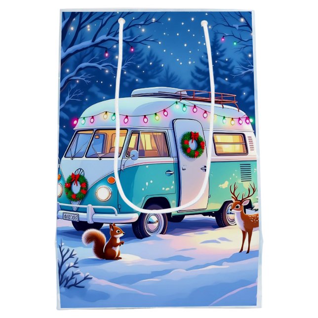 Sac Cadeau Moyen Créatures des Bois et Camionnette Rétro (Dos)