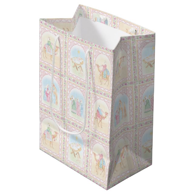 Sac Cadeau Moyen Crèches pastel (Devant Angle)