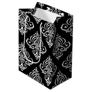 Sac Cadeau Moyen Créez votre propre damas noir et blanc personnalis