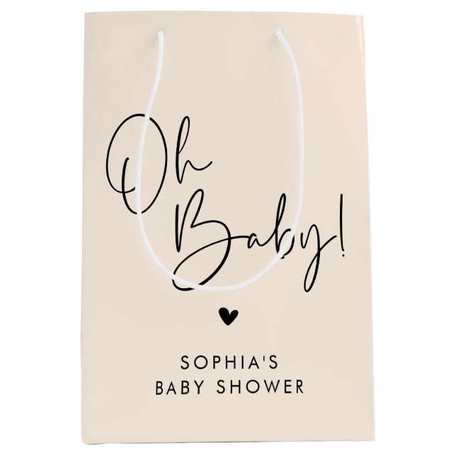 Sac Cadeau Moyen Crème Beige Oh Baby Baby shower Boho moderne (Devant)