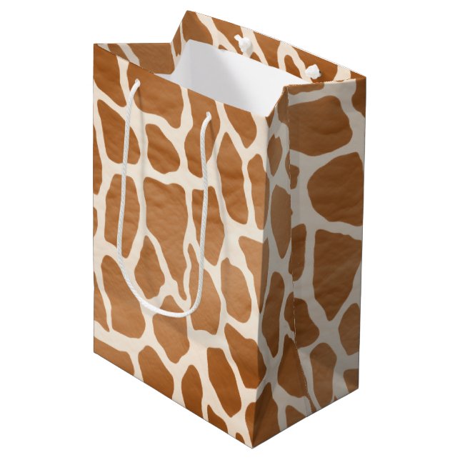 Sac Cadeau Moyen Crème Brown Safari Giraffe Poster de animal (Devant Angle)