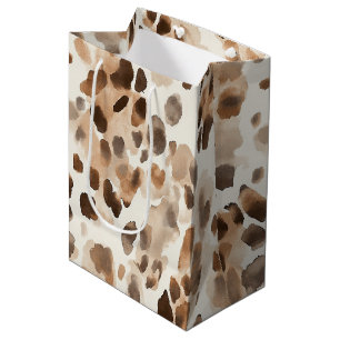 Sac Cadeau Moyen Crème chic Brown léopard animal Anniversaire