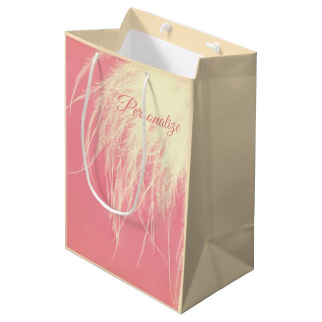 Sac Cadeau Moyen Crème de plumes et rose mignon (Devant Angle)