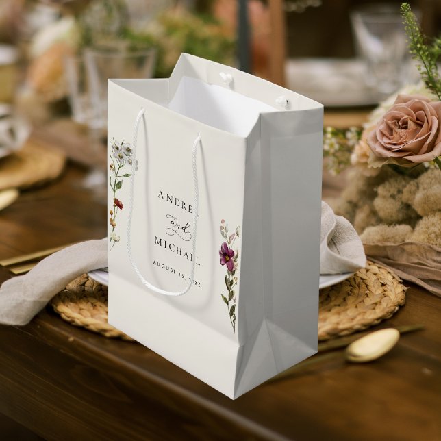Sac Cadeau Moyen Crème d'ivoire Fleur sauvage rustique Mariage roma (Créateur téléchargé)