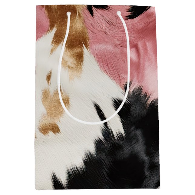 Sac Cadeau Moyen Crème d'or rose noir vachette (Devant)