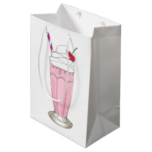 Sac Cadeau Moyen Crème glacée Shoppe fraise rose Milkshake Foin