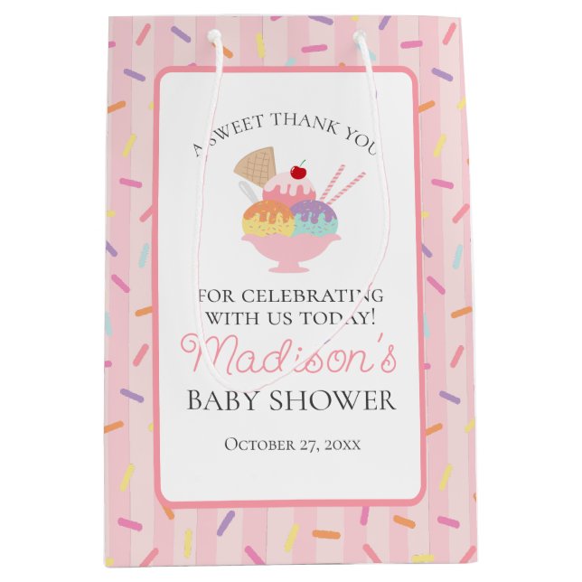 Sac Cadeau Moyen Crème glacée Sundae Sprinled Baby shower Faveurs (Devant)