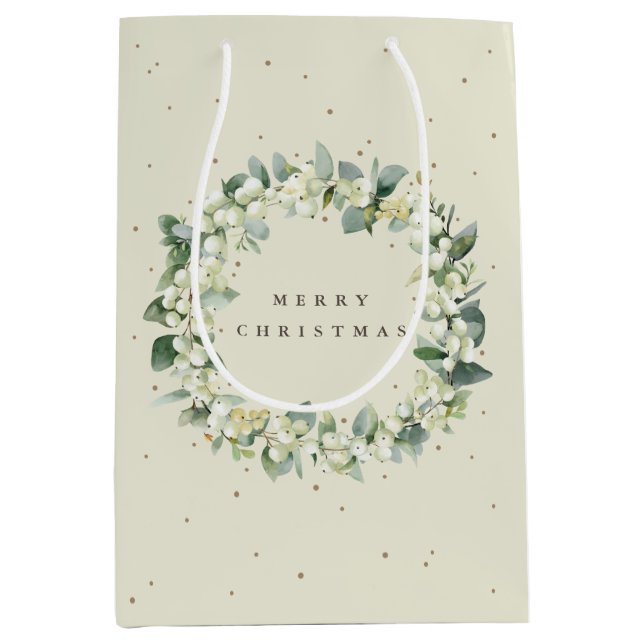 Sac Cadeau Moyen Crème Snowberry+Eucalyptus Noël/Fêtes (Devant)