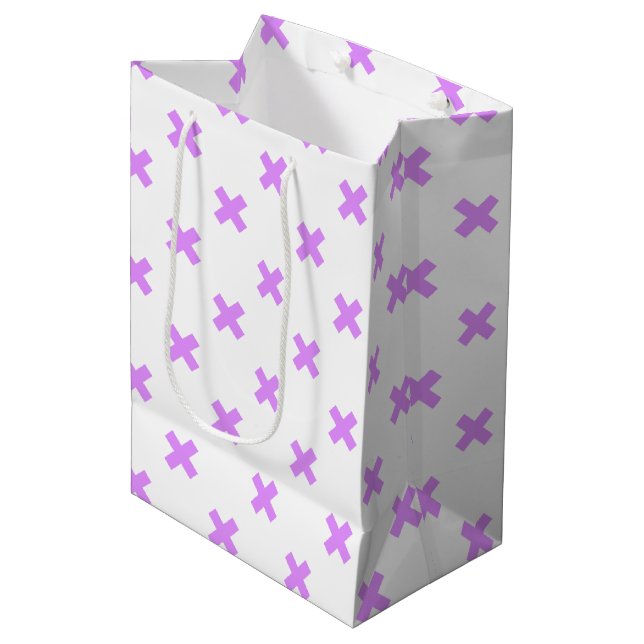 Sac Cadeau Moyen Crochets Lilac sur blanc (Devant Angle)