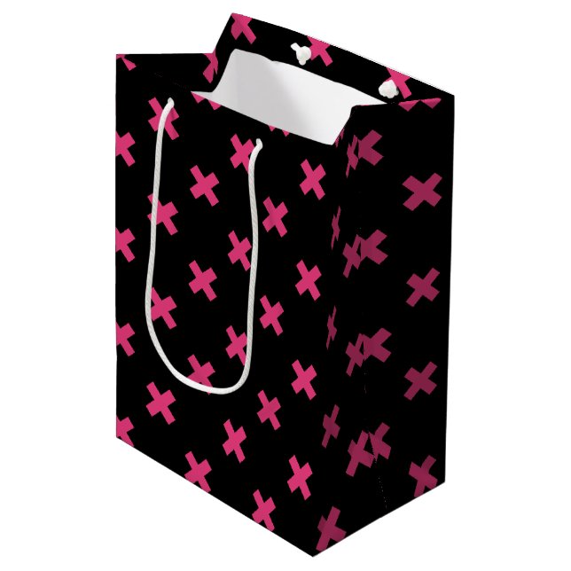Sac Cadeau Moyen Crochis Fuchsia sur noir (Devant Angle)