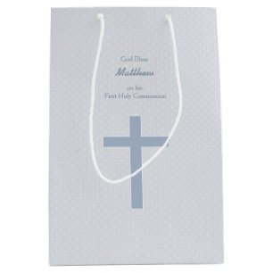 Sac Cadeau Moyen Croix bleue en pastel de communion
