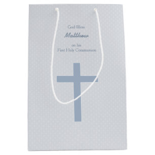 Sac Cadeau Moyen Croix bleue en pastel de communion
