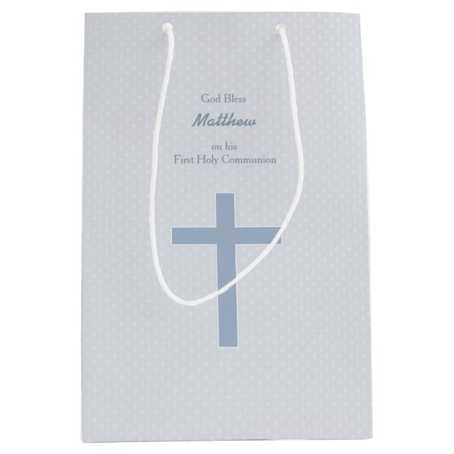 Sac Cadeau Moyen Croix Bleue Pastel Communion (Devant)