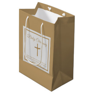 Sac Cadeau Moyen Croix d'or personnalisée Baby Christening Baptême
