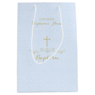 Sac Cadeau Moyen Croix et lauriers d'or dans bleu-clair