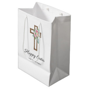 Sac Cadeau Moyen Croix florale de Pâques joyeuse
