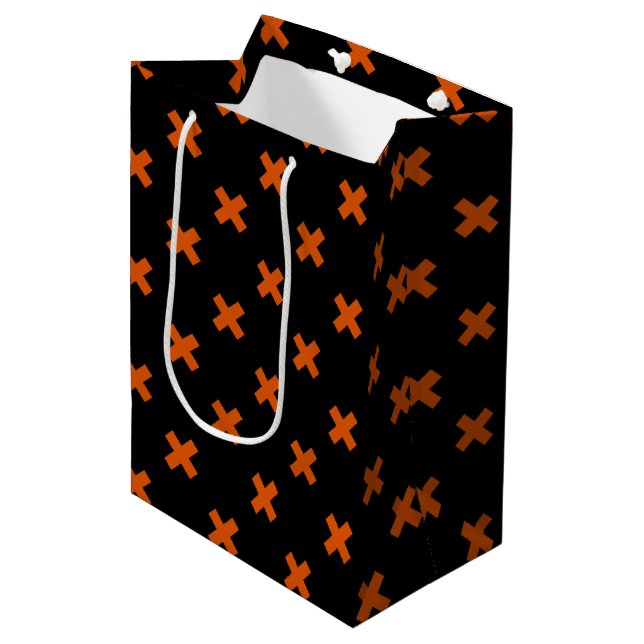 Sac Cadeau Moyen Croix orange sur le noir (Devant Angle)