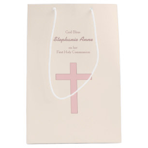 Sac Cadeau Moyen Croix rose pastel