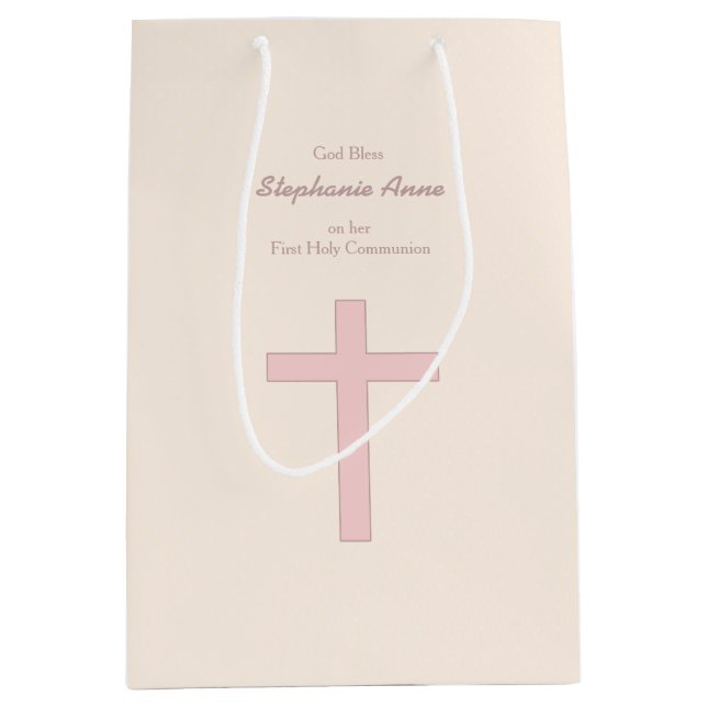 Sac Cadeau Moyen Croix rose pastel (Devant)