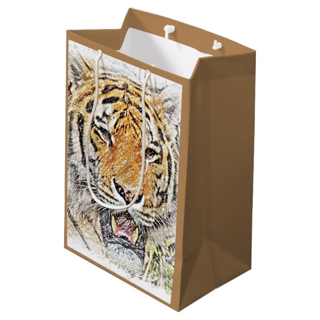 Sac Cadeau Moyen Croquis Wild Tiger - Thème Safari (Dos Angle)