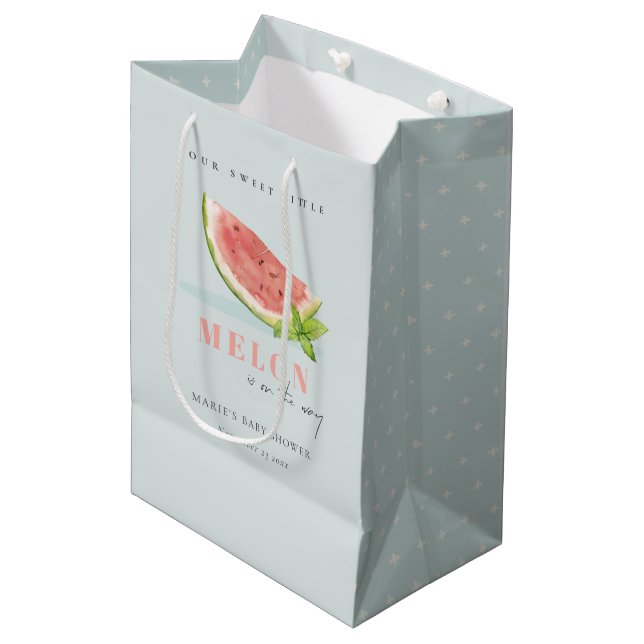 Sac Cadeau Moyen Cuisine Notre Petit Melon Baby shower Aquarelle Bl (Devant Angle)