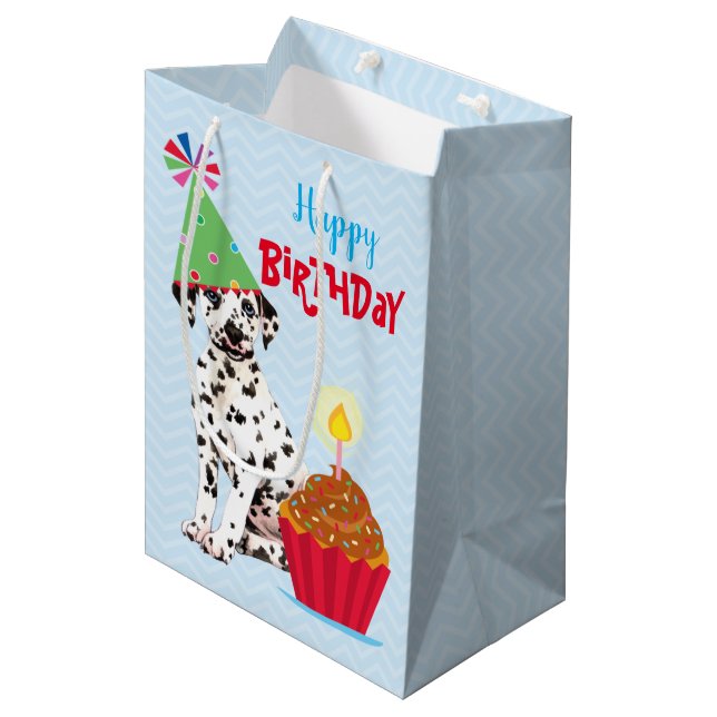 Sac Cadeau Moyen Cupcake Anniversaire Dalmatie Moyen Cadeau (Devant Angle)