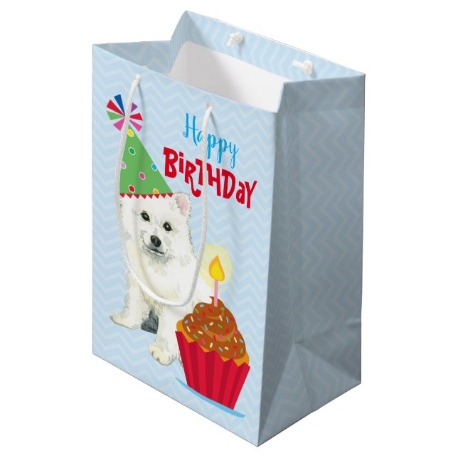 Sac Cadeau Moyen Cupcake Eskie d'anniversaire (Devant Angle)