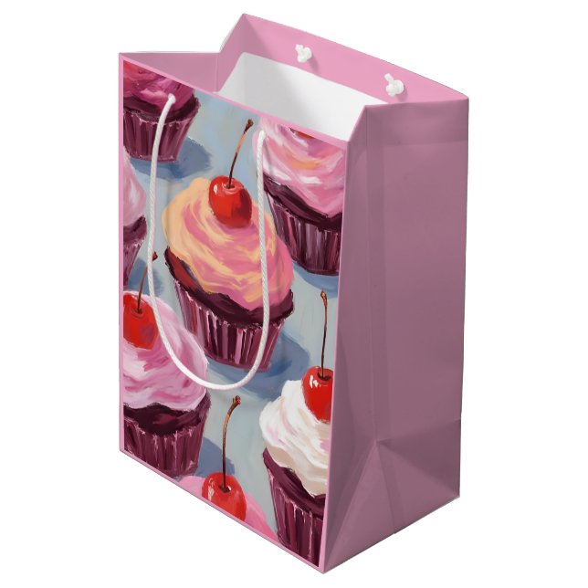 Sac Cadeau Moyen Cupcakes aux cerises congelées | Fête d'anniversai (Dos Angle)